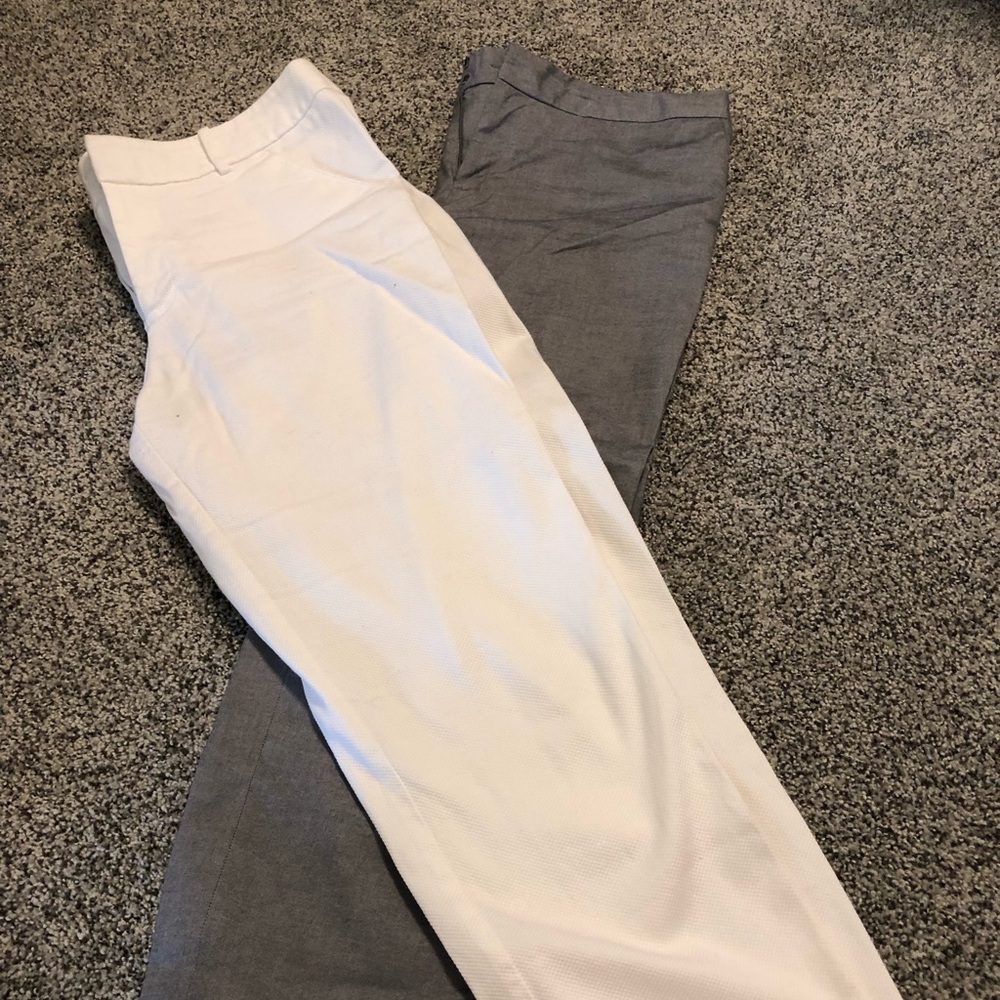 Set of 2, Grey White Ankle Pants Work Pants Slacks